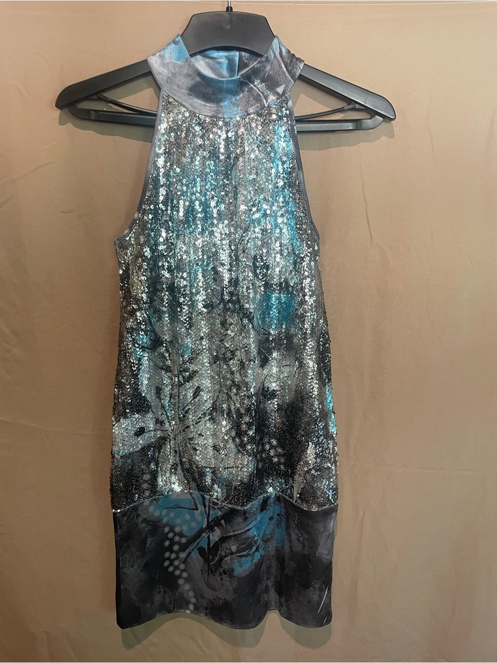 Studio Y sleeveless Blue and Gray Printed Top